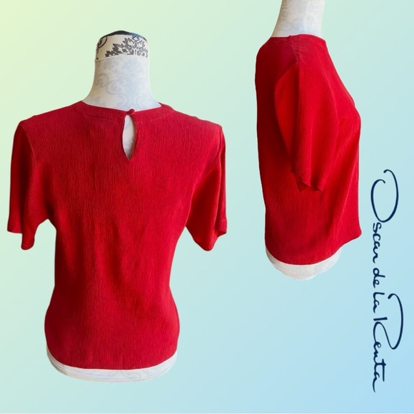 Oscar de la Renta, Vibrant Red Silk Top - Picture 7 of 11